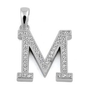 Sterling Silver Letter M CZ Initial Pendant